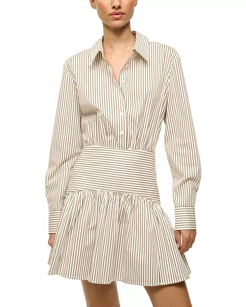 STAUD - Rocco Mini Dress -Ivory/Dark Oak Micro Stripe