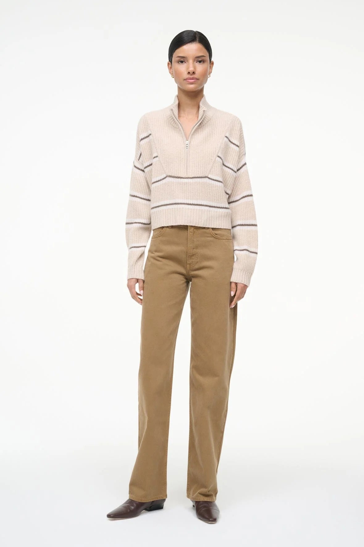 STAUD - Cropped Cashmere Hampton Sweater - Whisper Stripe