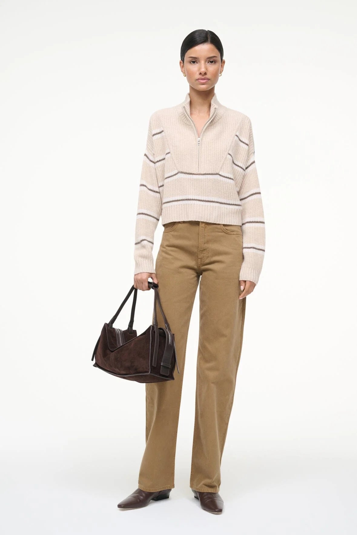 STAUD - Cropped Cashmere Hampton Sweater - Whisper Stripe