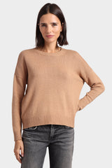Minnie Rose Cotton Cashmere Boxy Crew Neck Top Camel