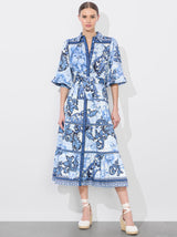 Alice + Olivia Geneva Tiered Blouson Sleeve Midi Dress-Scroll Symphonyh413