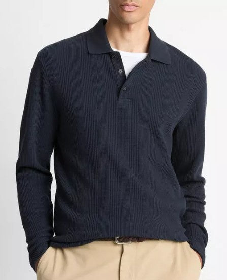 Vince - Variegated Cotton Polo Shirt - Coastal Blue