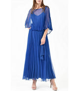 Komarov - Sunburst Pleated Caplet Gown - Navy