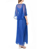 Komarov - Sunburst Pleated Caplet Gown - Navy