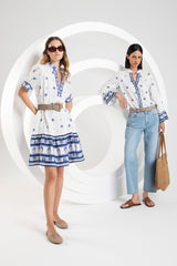 Purotatto Women's Blue and White Printed Shirt 5165