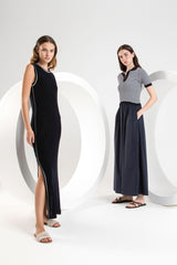 Purotatto Women's Navy Dress with Knitted Body