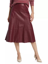 ATM - Leather Flare Midi Skirt - Wine