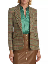 L'Agence - Chamberlain Blazer - Tan/Green Jasper Multi Plaid