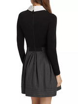 Alice + Olivia - Chara Long Sleeve Pleated Dress w Collar - Charcoal/White