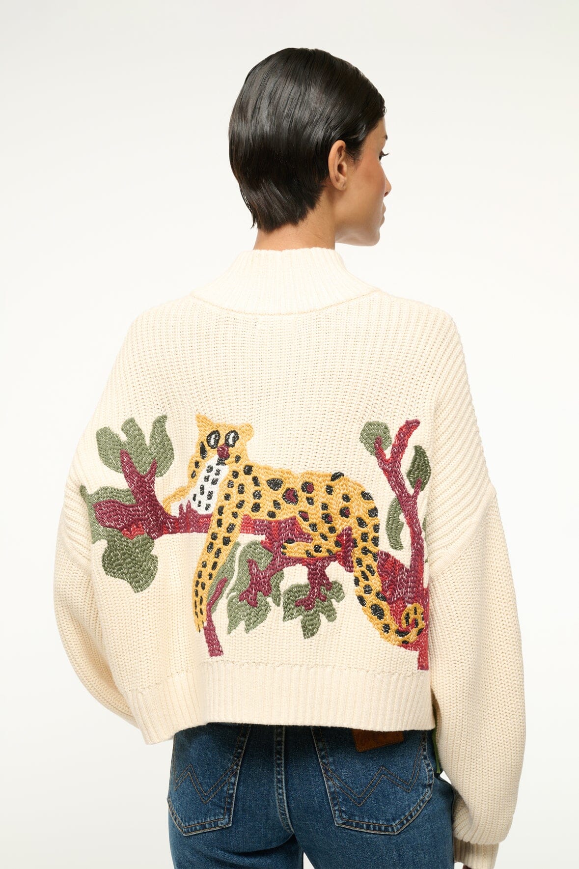 STAUD - Cropped Hampton Sweater - Jungle Leopard