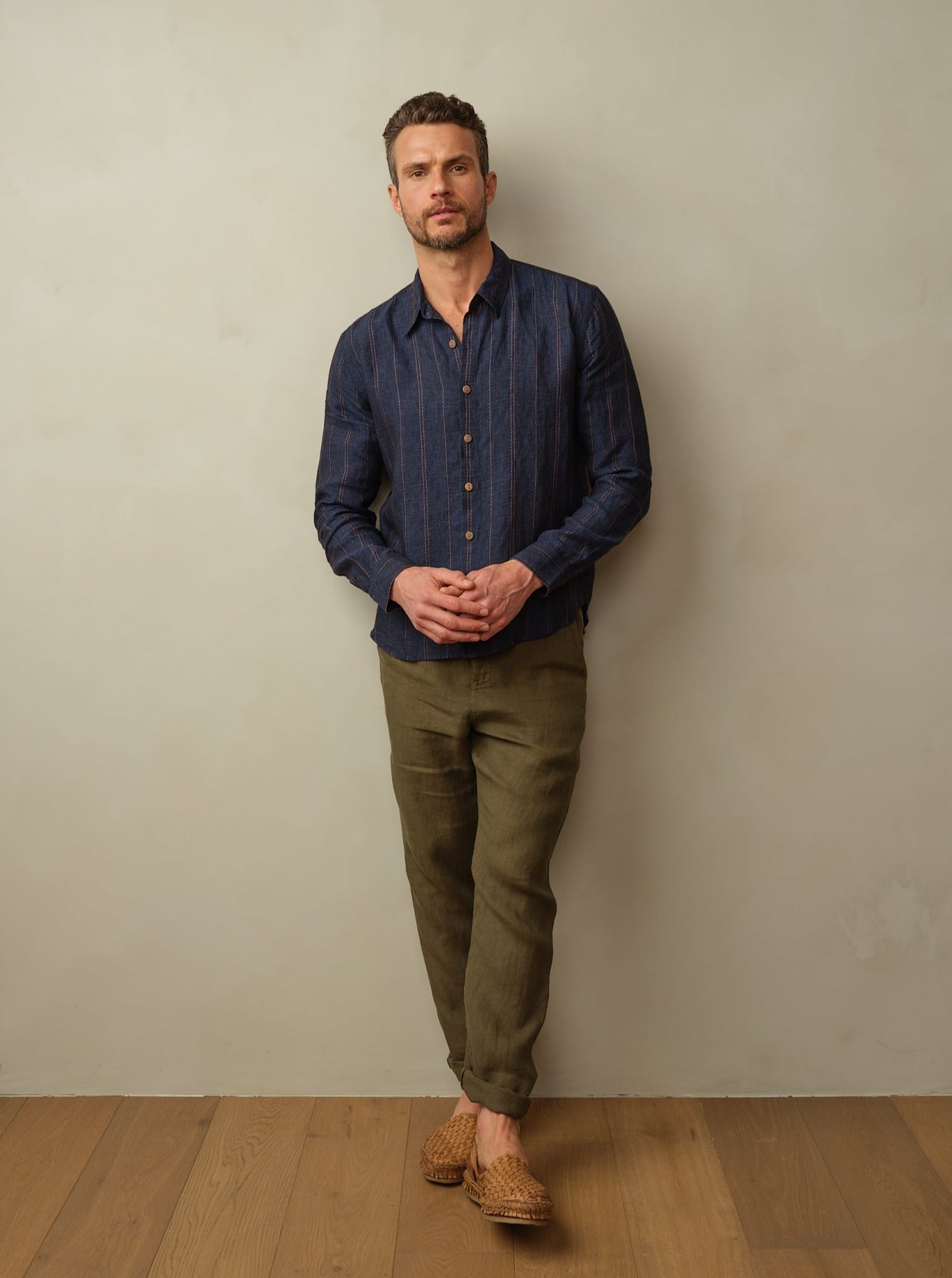 Road to Nowhere - Mens Accord Linen Woven Shirt - Indigo Stripe