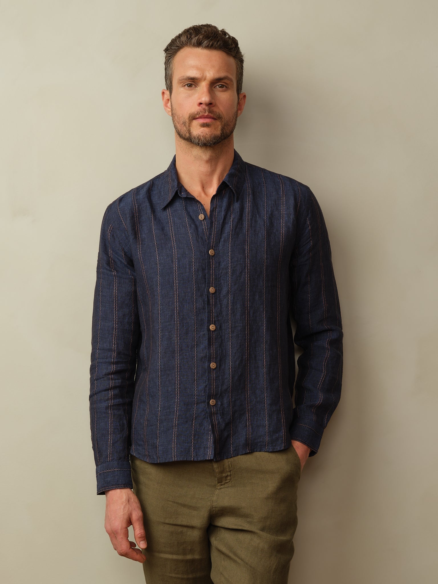 Road to Nowhere - Mens Accord Linen Woven Shirt - Indigo Stripe