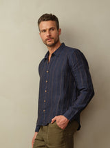 Road to Nowhere - Mens Accord Linen Woven Shirt - Indigo Stripe