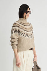 Apiece Apart- Fair Isle Mock Neck Sweater- Oatmeal