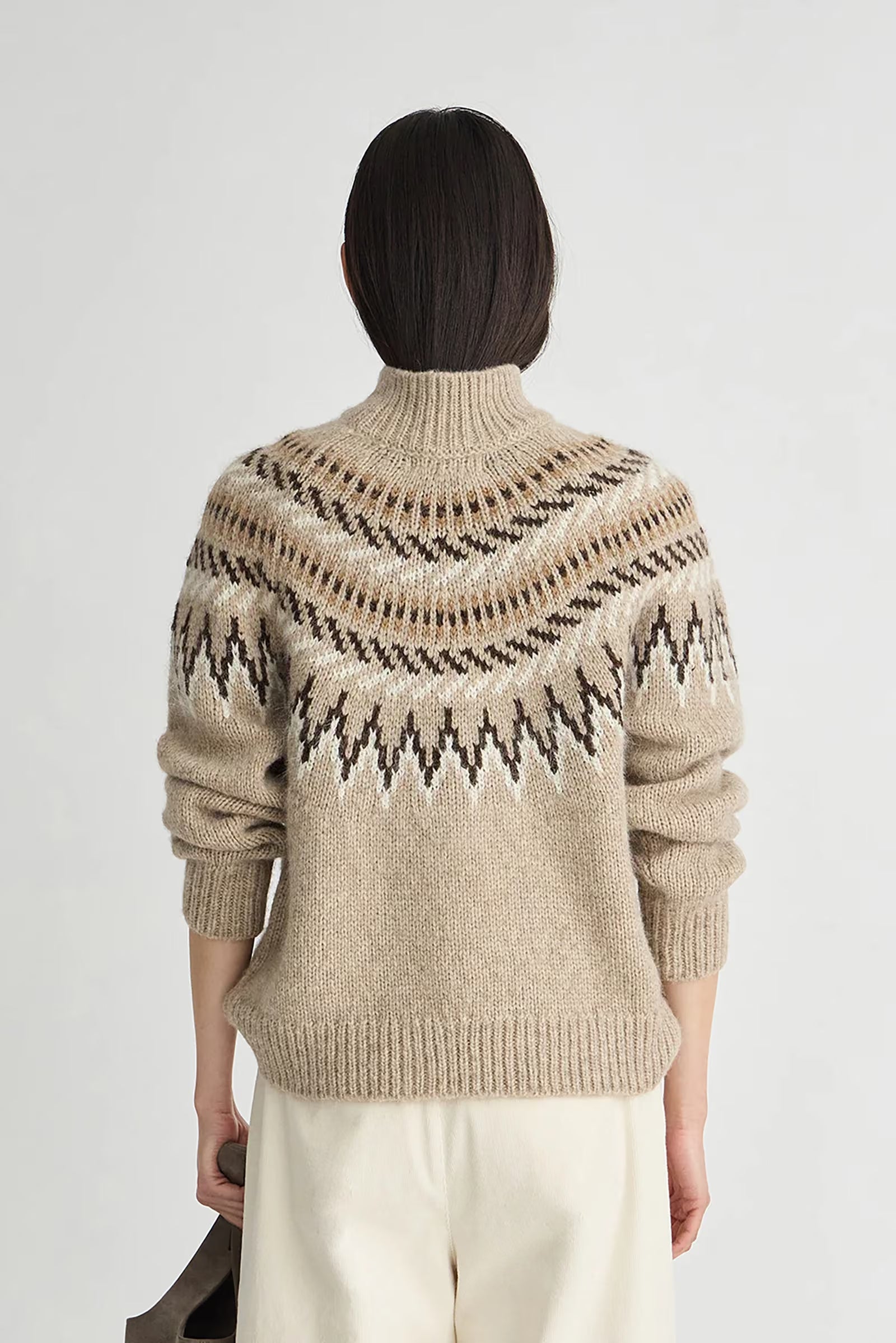 Apiece Apart- Fair Isle Mock Neck Sweater- Oatmeal
