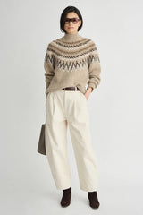 Apiece Apart- Fair Isle Mock Neck Sweater- Oatmeal