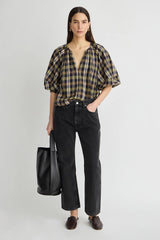 Marie Oliver- Nele Lantern Sleeve Top- Basket Weave Plaid