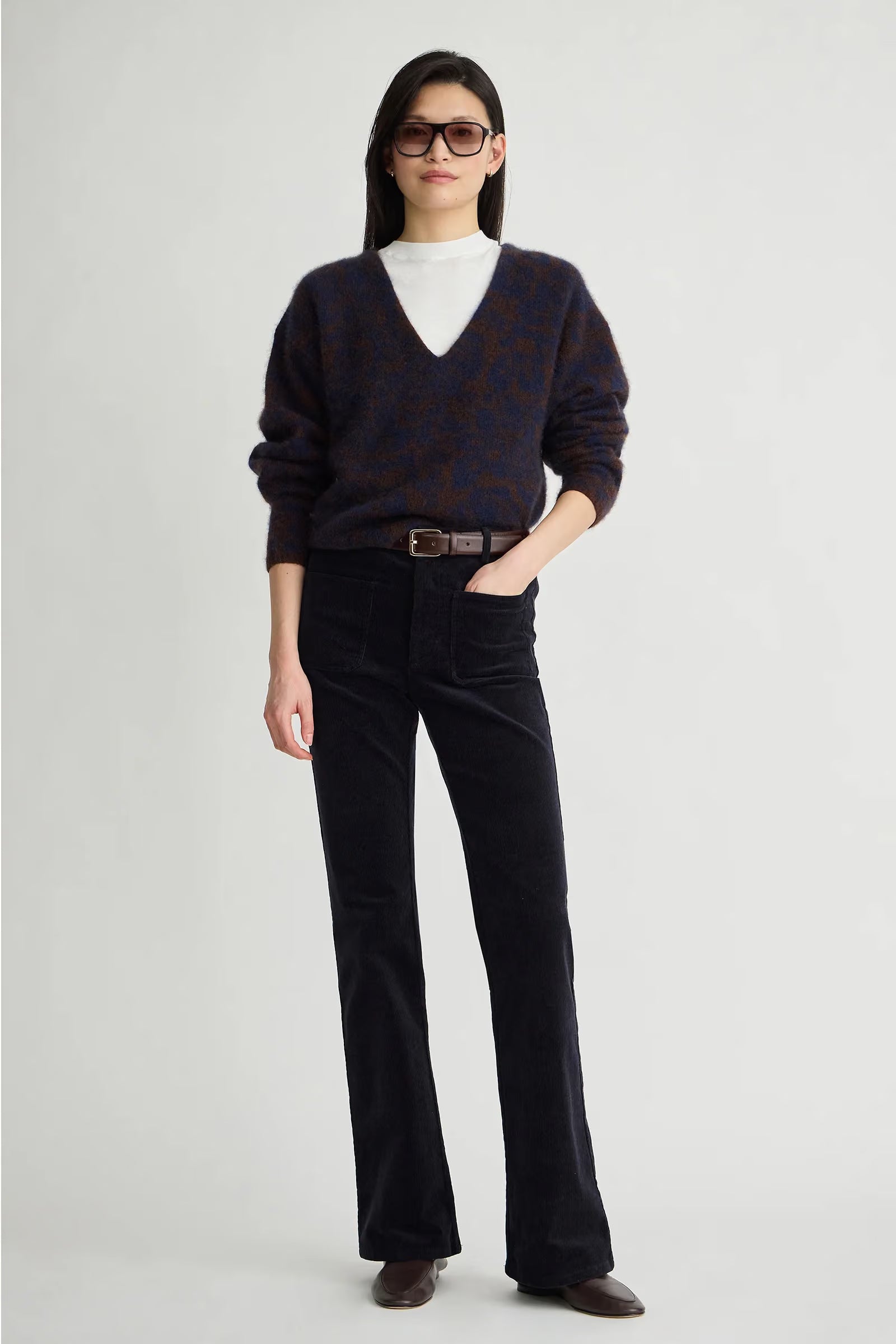 Apiece Apart- Softest Silk Cashmere V Neck- Leo Floral Midnight