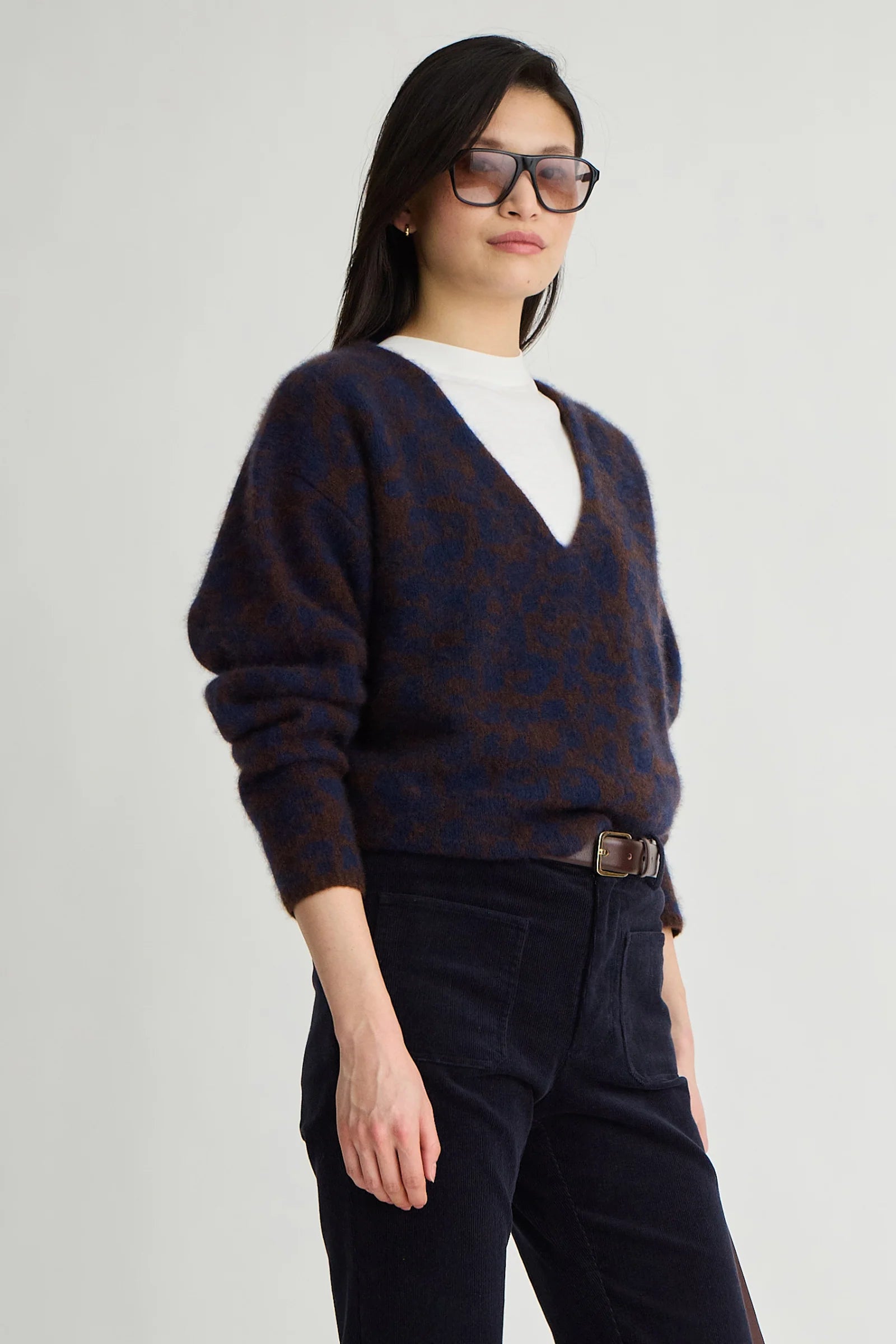 Apiece Apart- Softest Silk Cashmere V Neck- Leo Floral Midnight