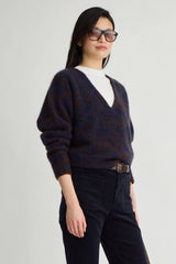Apiece Apart- Softest Silk Cashmere V Neck- Leo Floral Midnight