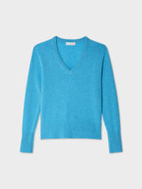 White + Warren - Cashmere Featherweight Cuffed Vneck Sweater - Mediterranean Heather Midnight