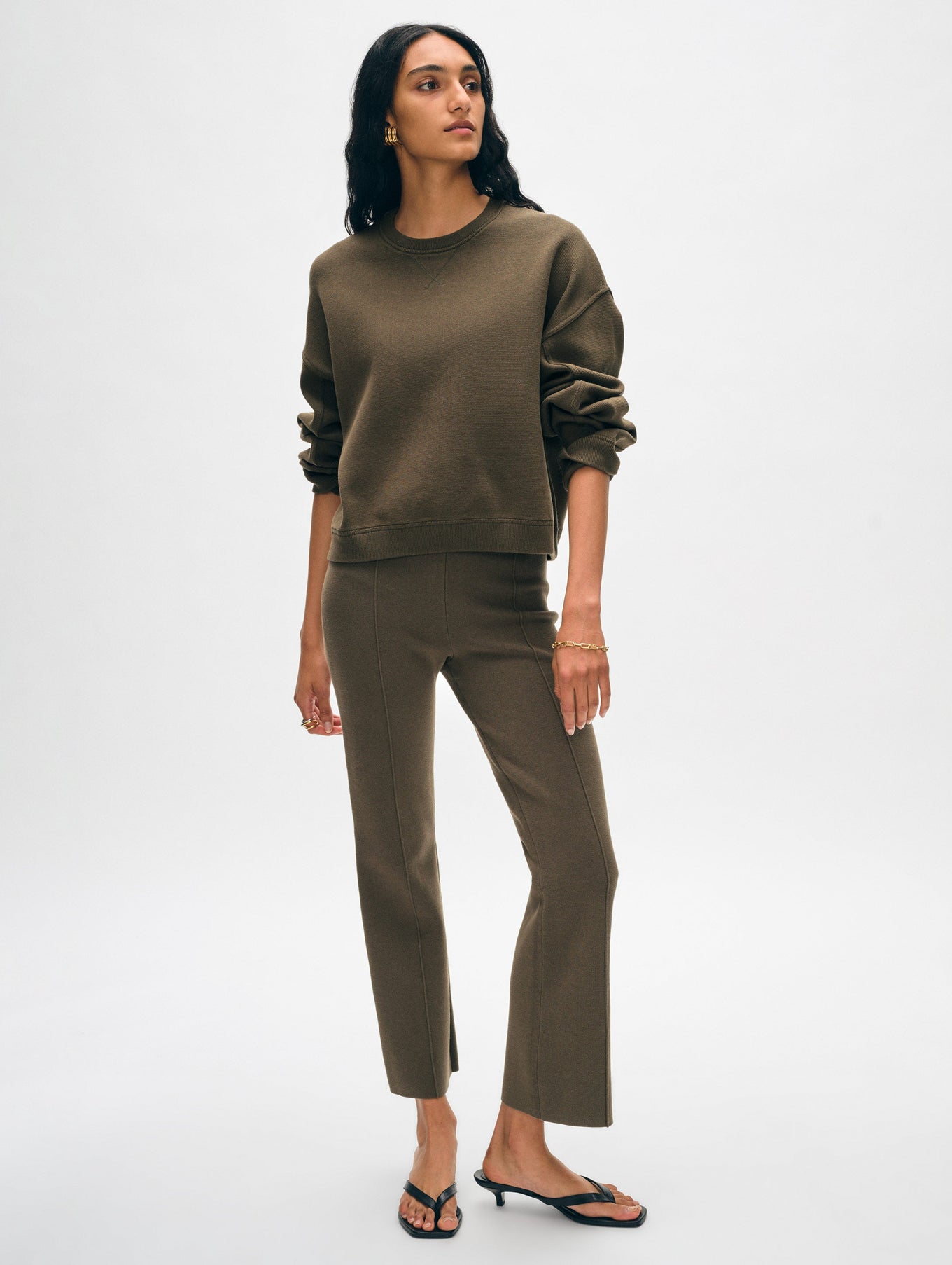 White + Warren - Superfine Organic Cotton Kick Flare Pant - Dark Sage