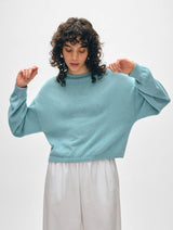 White + Warren - Cotton Blend Drop Shoulder Sweatshirt - Soft Aqua