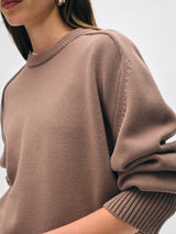 White + Warren - Organic Cotton Saddle Sleeve Crewneck Sweater - Mocha