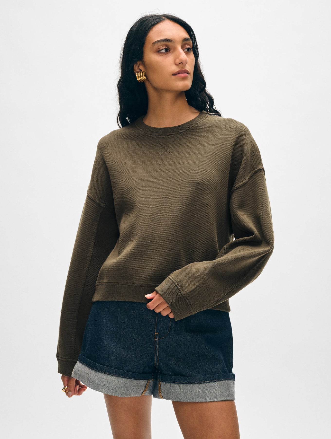 White + Warren - Superfine Organic Cotton Sweatshirt - Dark Sage