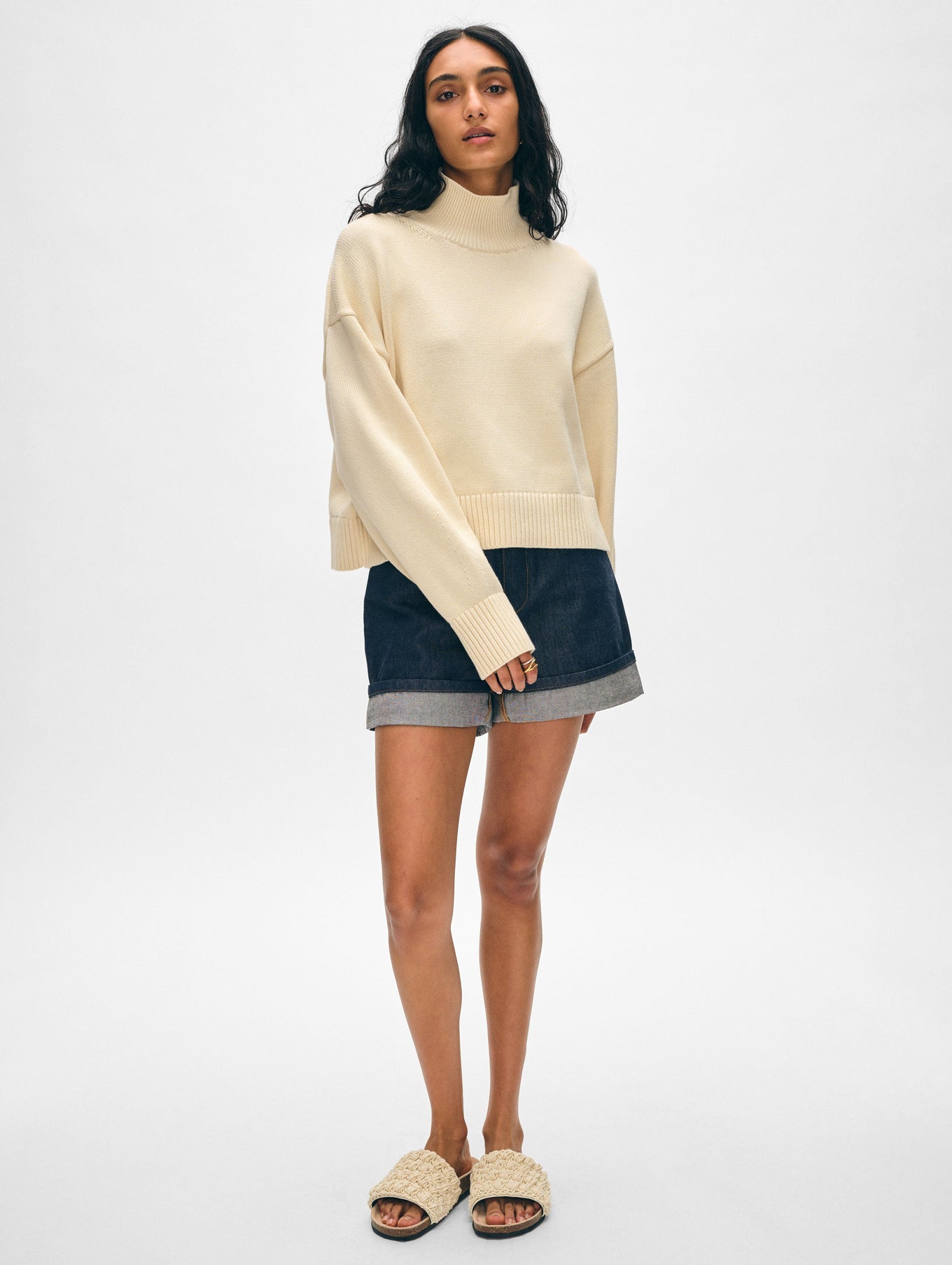 White + Warren - Organic Cotton Cropped Standneck - Ecru