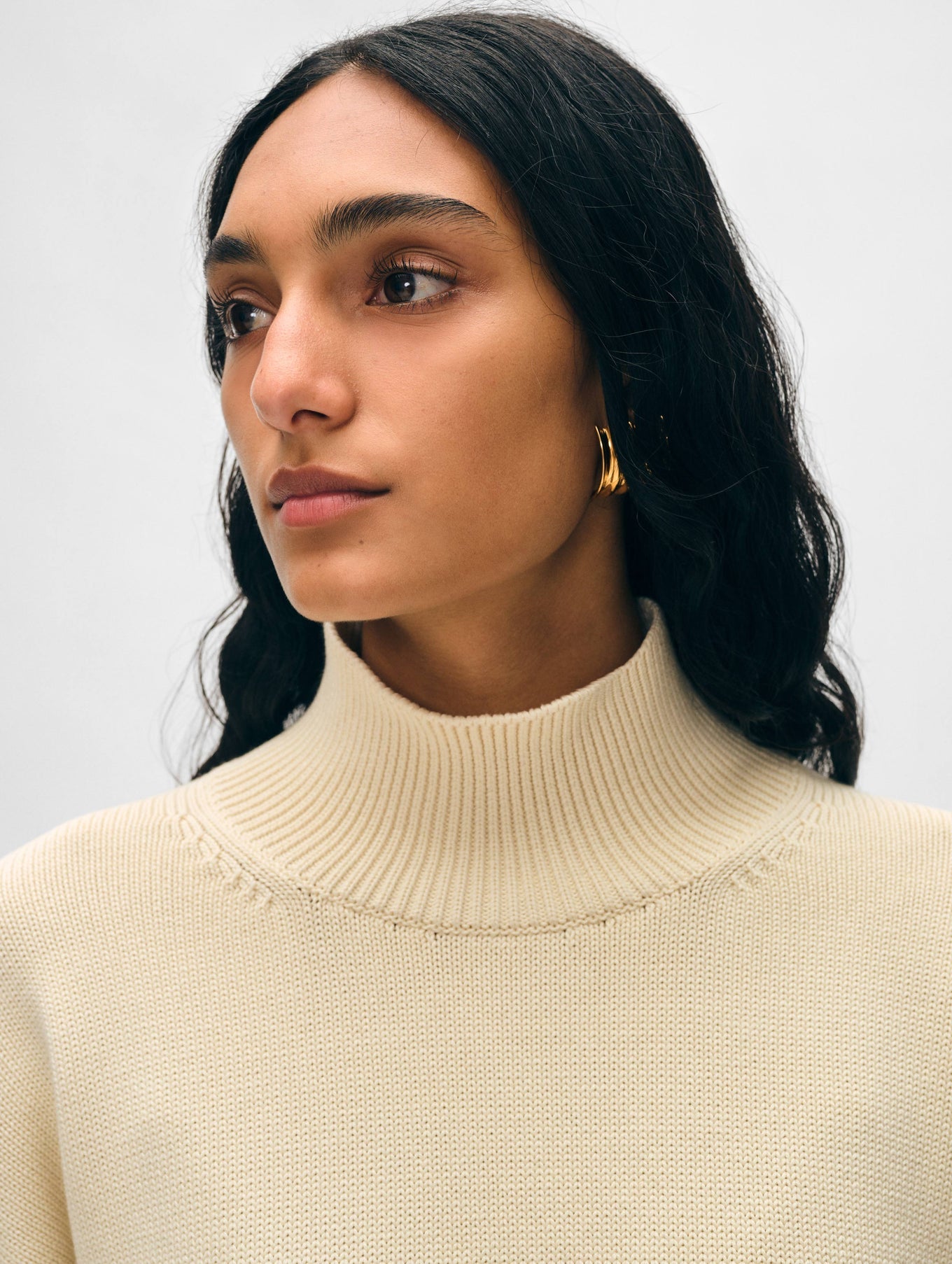White + Warren - Organic Cotton Cropped Standneck - Ecru