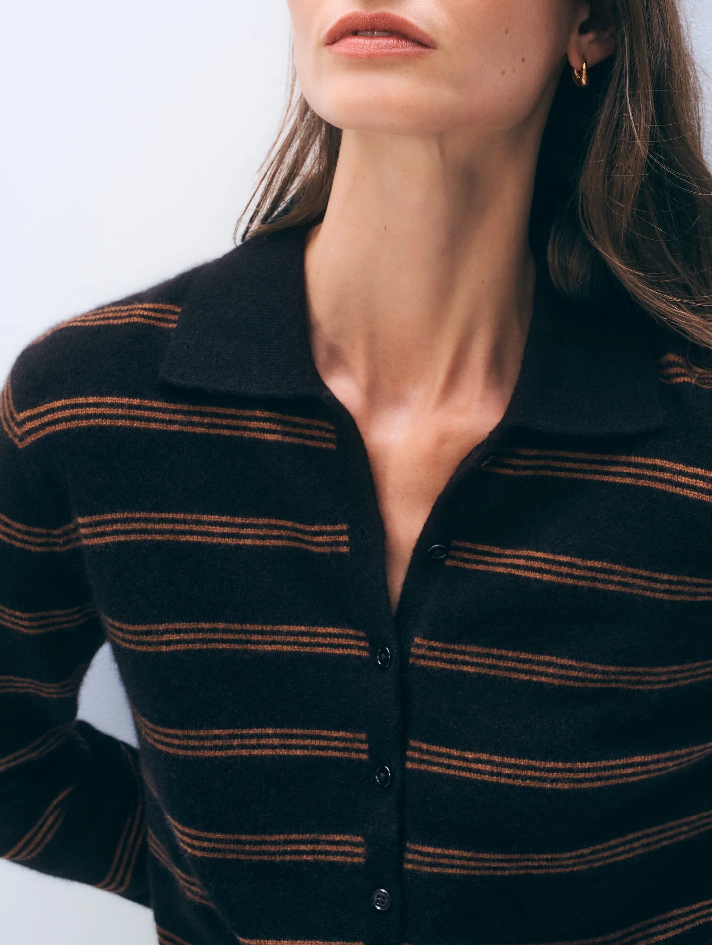 White + Warren- Cashmere Striped Cardigan- Black/ Cedarwood