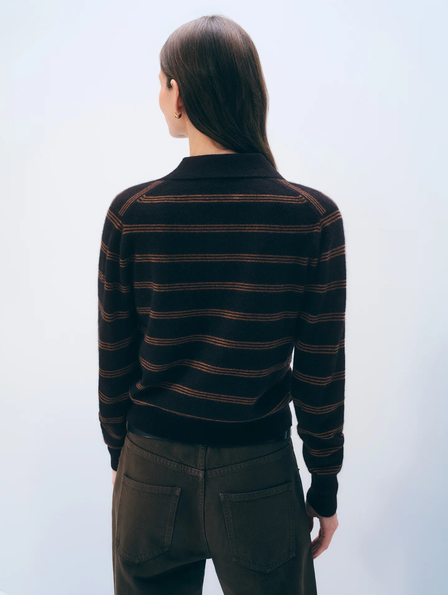 White + Warren- Cashmere Striped Cardigan- Black/ Cedarwood