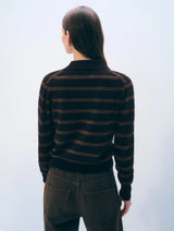 White + Warren- Cashmere Striped Cardigan- Black/ Cedarwood