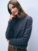 White And Warren Cashmere Textured Stripe Crew
