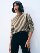 White and Warren Cashmere textured Stripe crew Nuetral