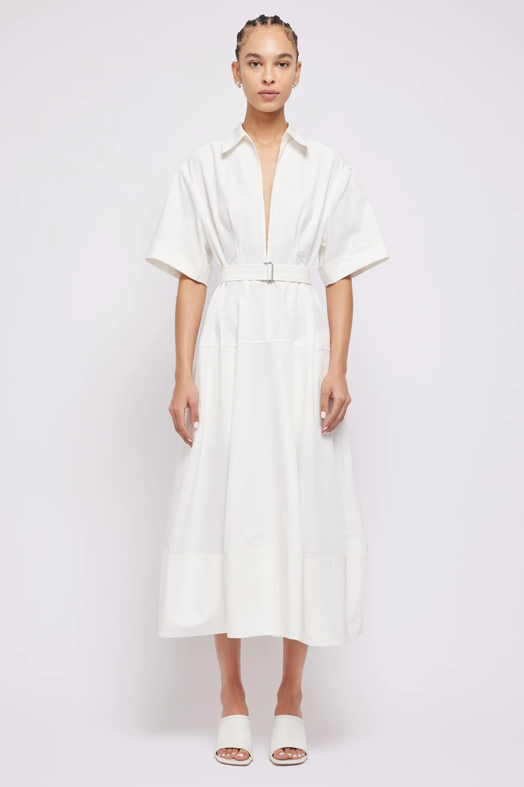 SIMKHAI - Deanna Belted Midi Dress - White