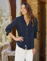 Frank & Eileen - Eileen Relaxed Button Up Shirt - Navy Green Large Plaid