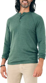 Faherty - Long Sleeve Cloud Henley - Deep Fern Heather