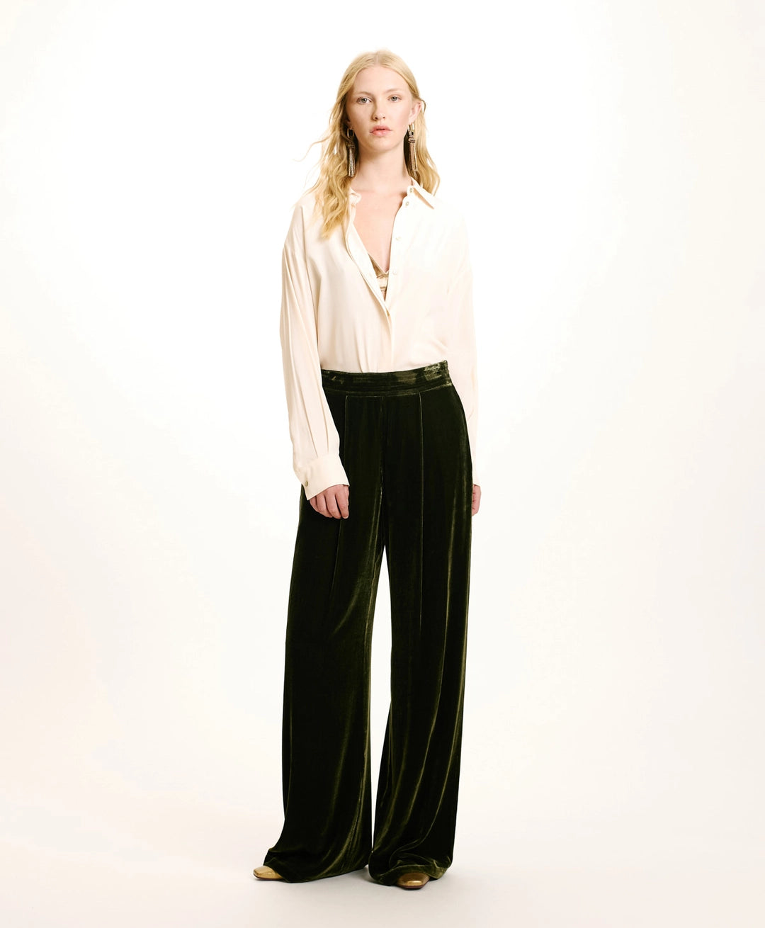 Momoni - Pascal Pant in Smooth Silk Blend Velvet - Matcha Green