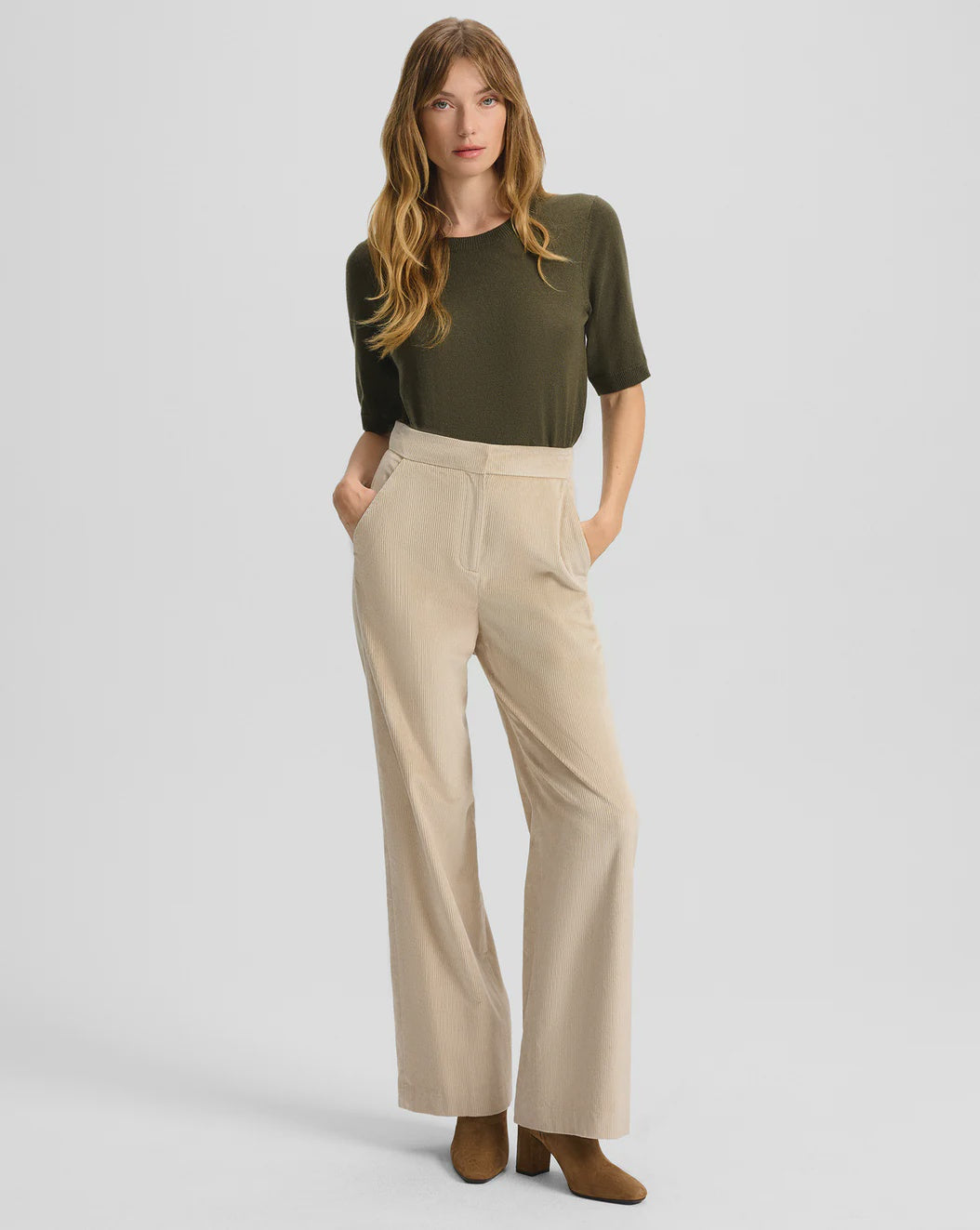 Veronica Beard - Grigore Corduroy Wide-Leg Pant - Heathered Sand