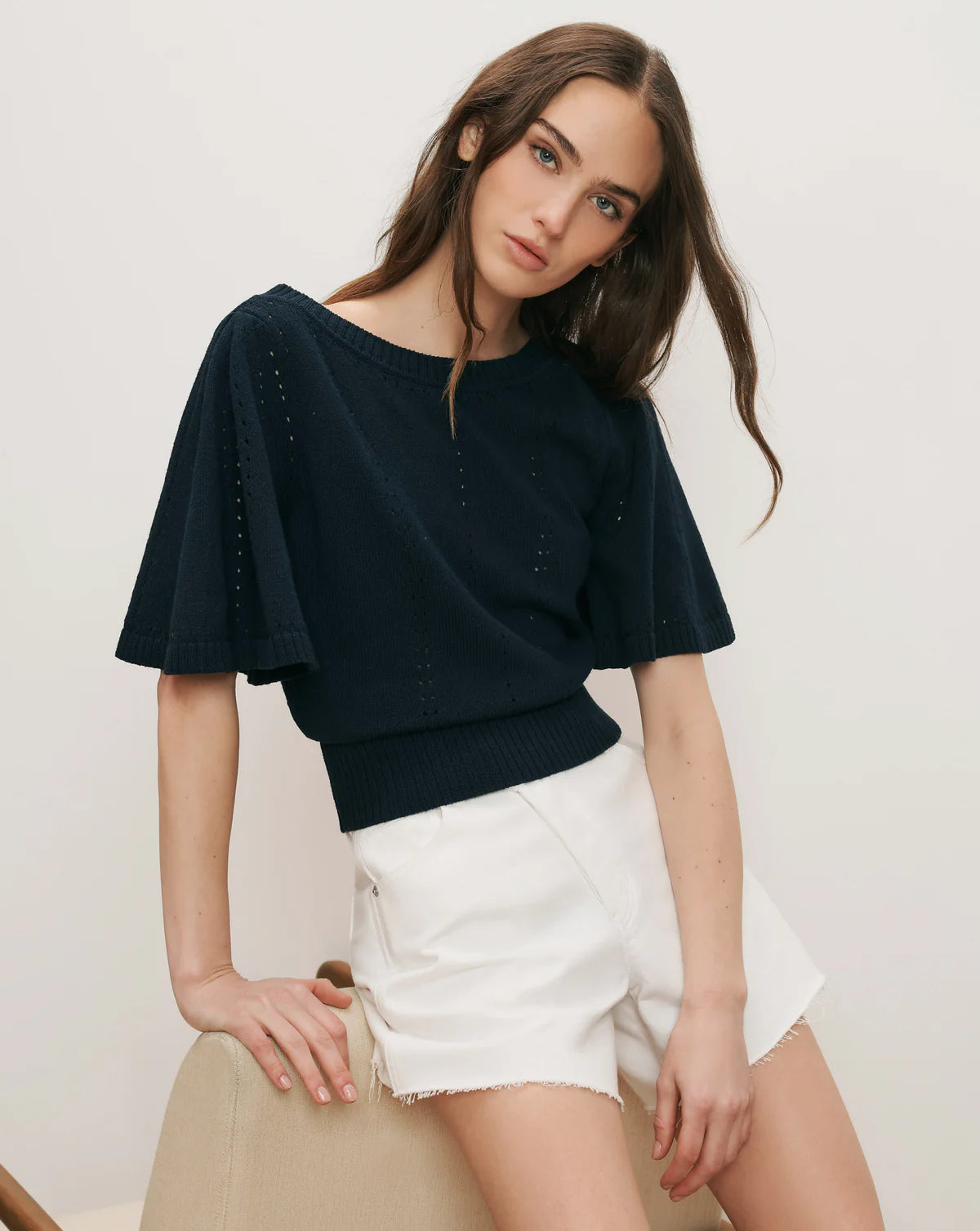 Veronica Beard Rhennah Knit Top in Navy