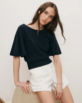 Veronica Beard Rhennah Knit Top in Navy
