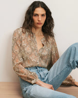 Veronica Beard Ashlynn Top in Stone Khaki Multi
