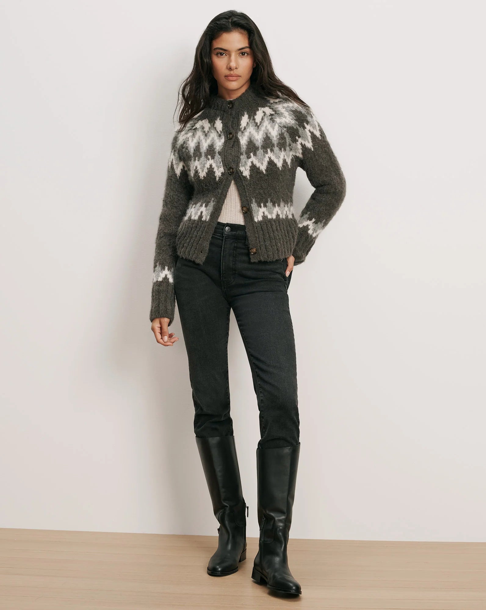 Veronica Beard - Christina Fair Isle Cardigan - Green Shadow Multi