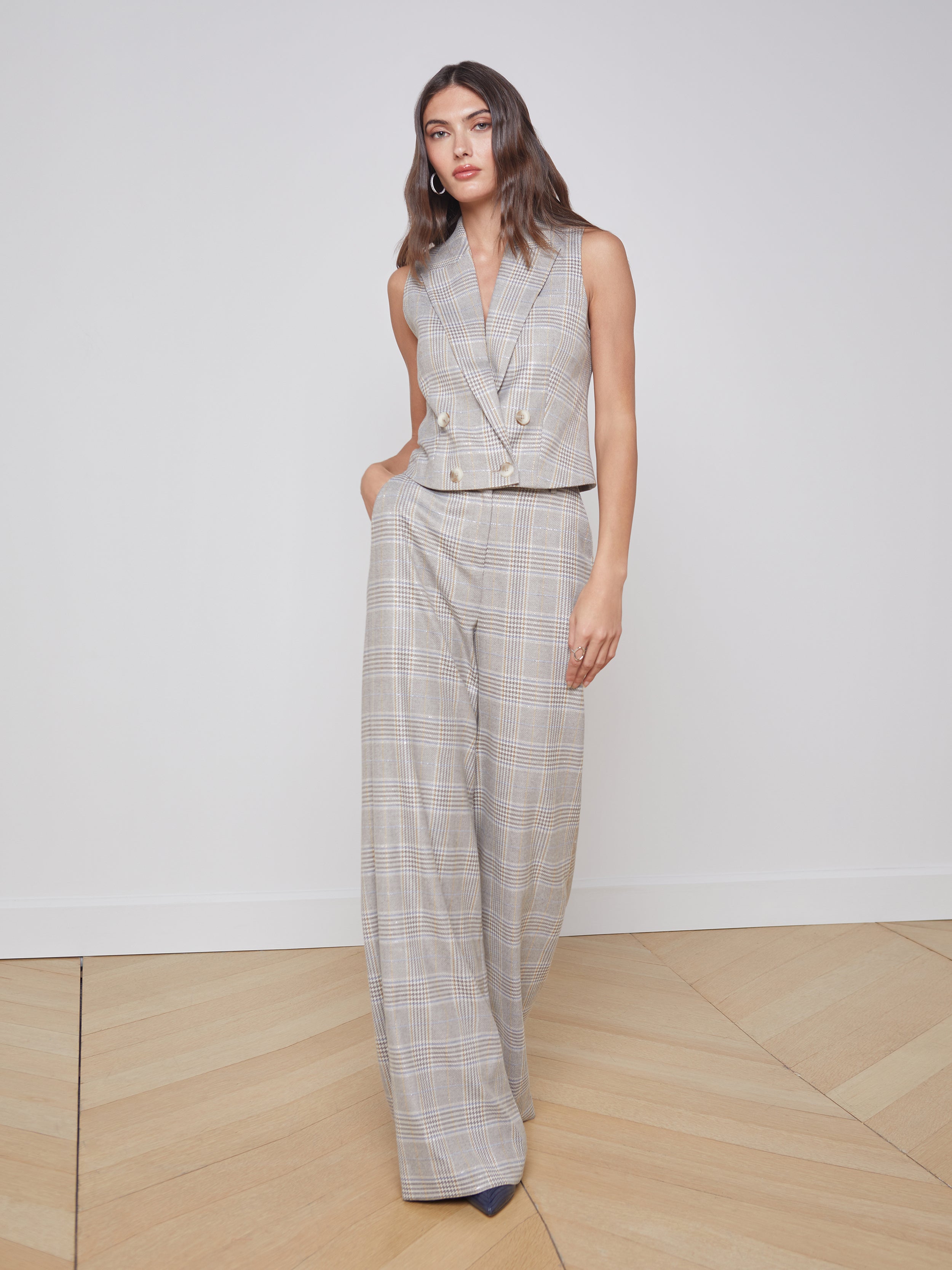 L'Agence - Pilar Wide Leg Pant - Ivory/Neutral Multicolor