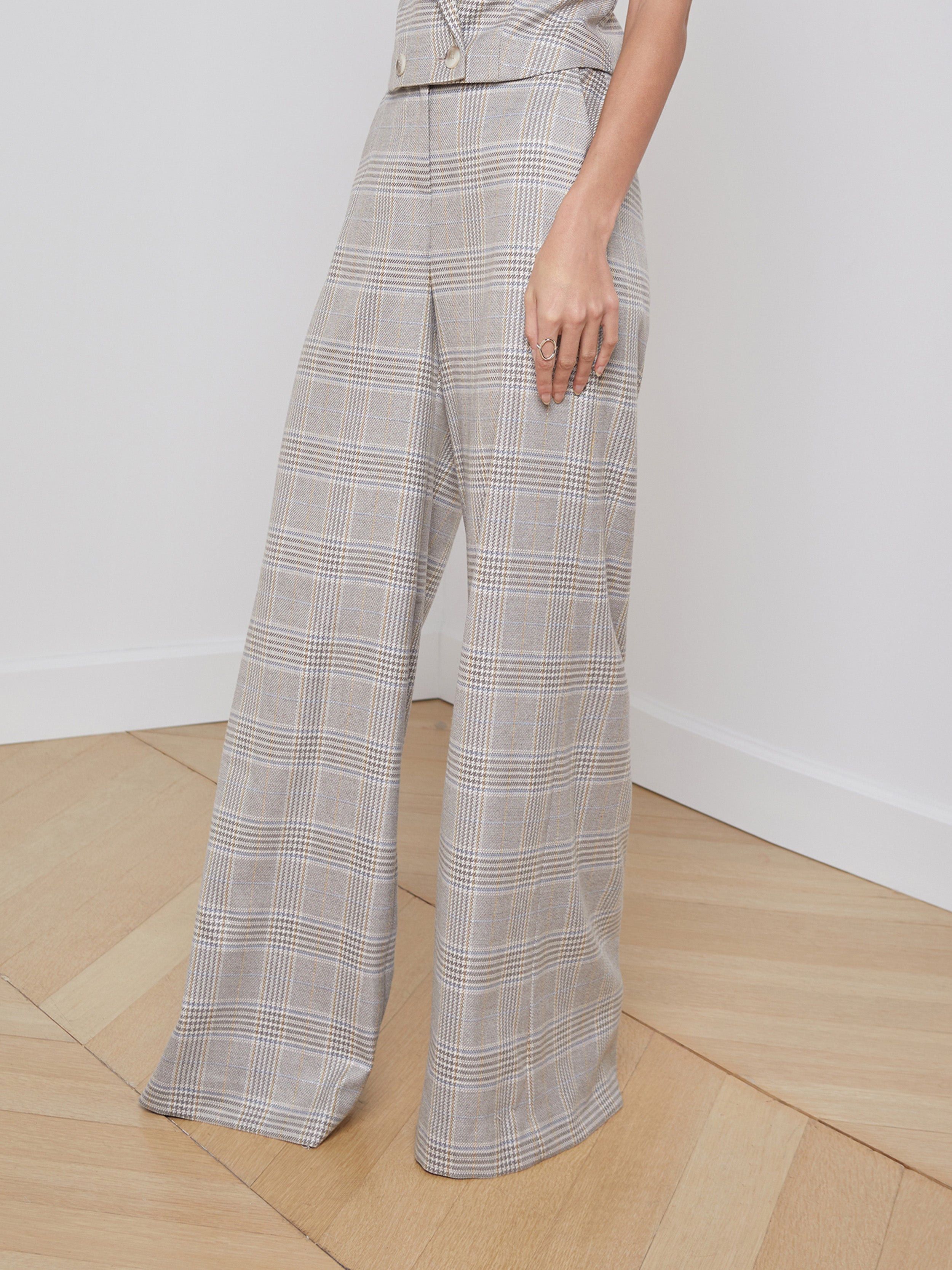 L'Agence - Pilar Wide Leg Pant - Ivory/Neutral Multicolor