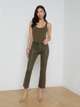 L'AGENCE - Kendra Coated Cropped Flare Jean - Pinewood Coated