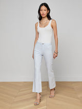 L'AGENCE Kendra H/R Crop Flare in Coated Pale Mist Blue