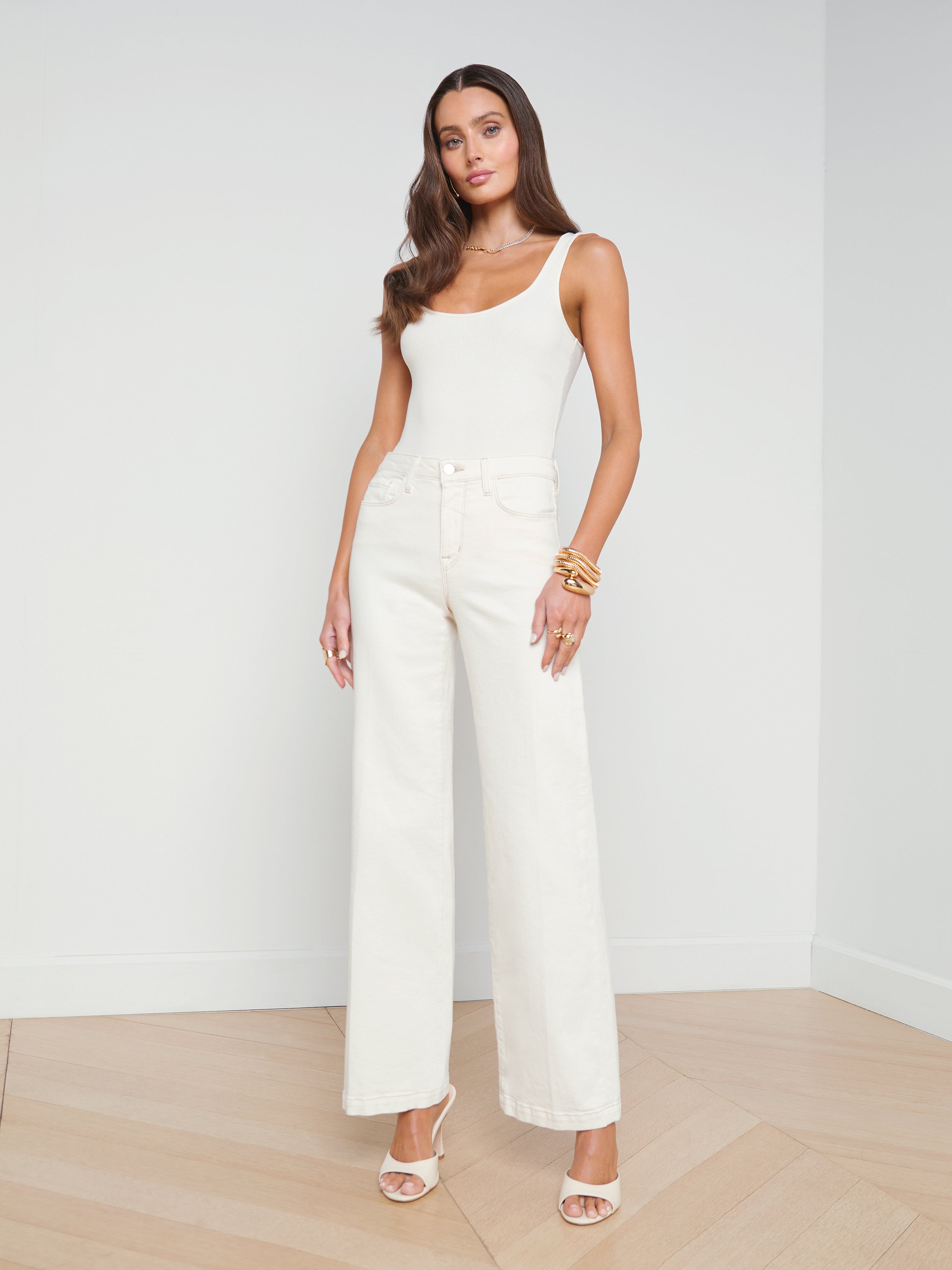 L'AGENCE - Scottie Highrise Wide Leg Jean - Macadamia